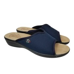 Flyflot Women's Navy Blue Mesh Slides Low Wedge Heel Size 38 / 7.5